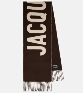 Écharpe scarf in virgin wool with Jacquemus logo, brown