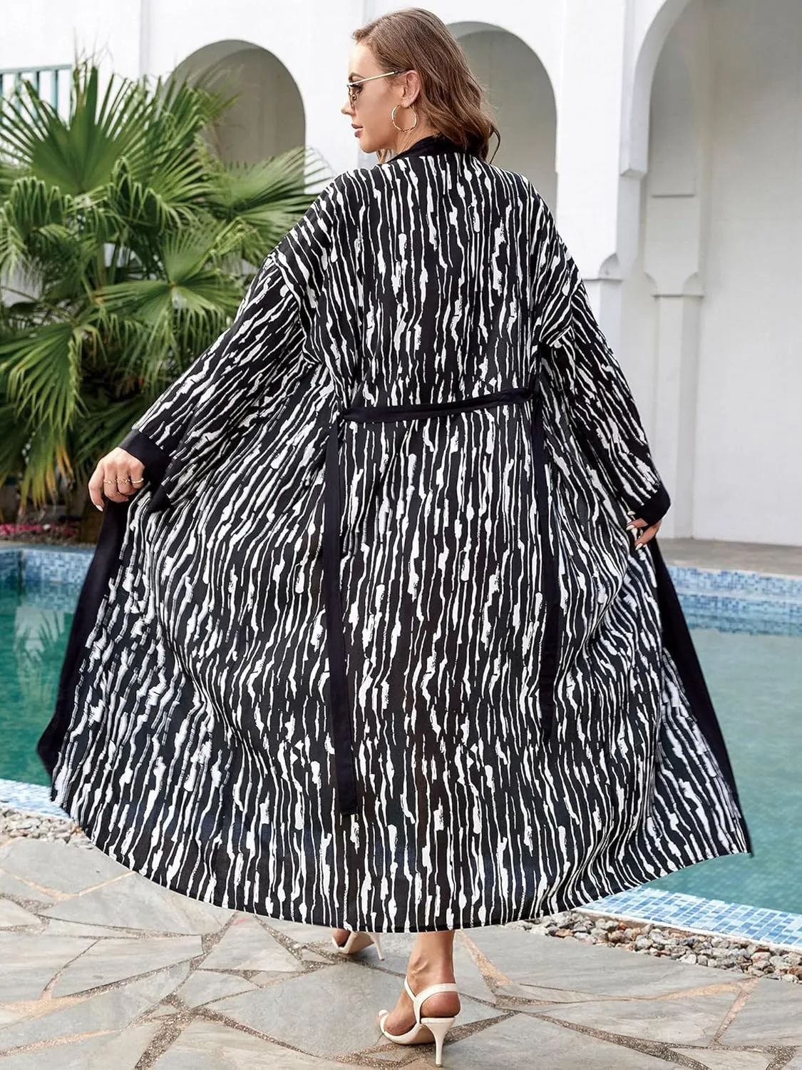 Chunoy Women Long Kimono Cardigan Open Front Bathing Suit Dress Lightweight Beach Cover Up