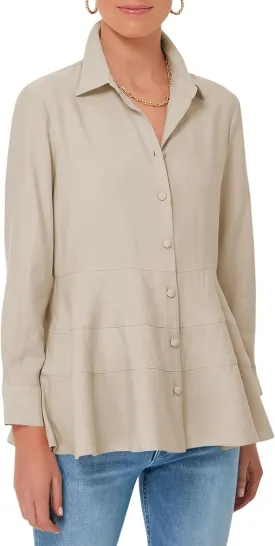 Cicy Bell Women's Button Down Shirts Collared V Neck Long Sleeve Peplum Tiered Blouse Tops