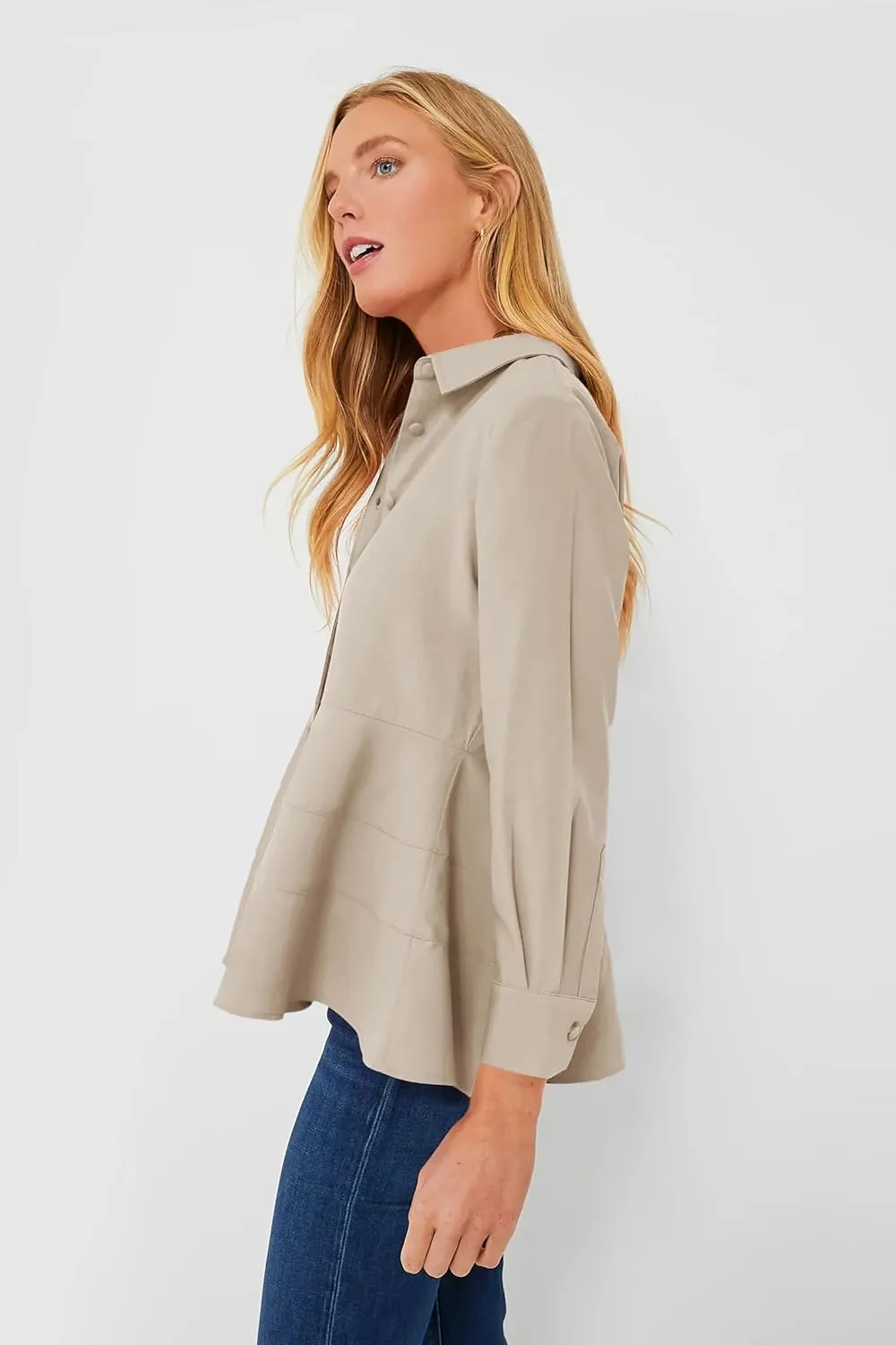 Cicy Bell Women's Button Down Shirts Collared V Neck Long Sleeve Peplum Tiered Blouse Tops