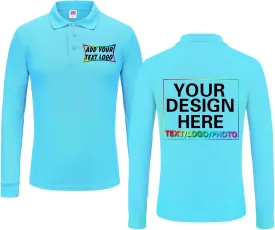Custom Long Sleeve Polo Shirt with Text Logo Image - Customized Personalized Polo Shirts for Men & Women - Front & Back Print
