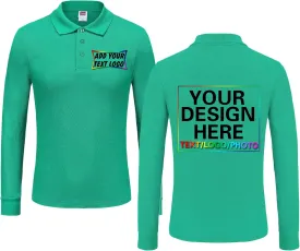 Custom Long Sleeve Polo Shirt with Text Logo Image - Customized Personalized Polo Shirts for Men & Women - Front & Back Print