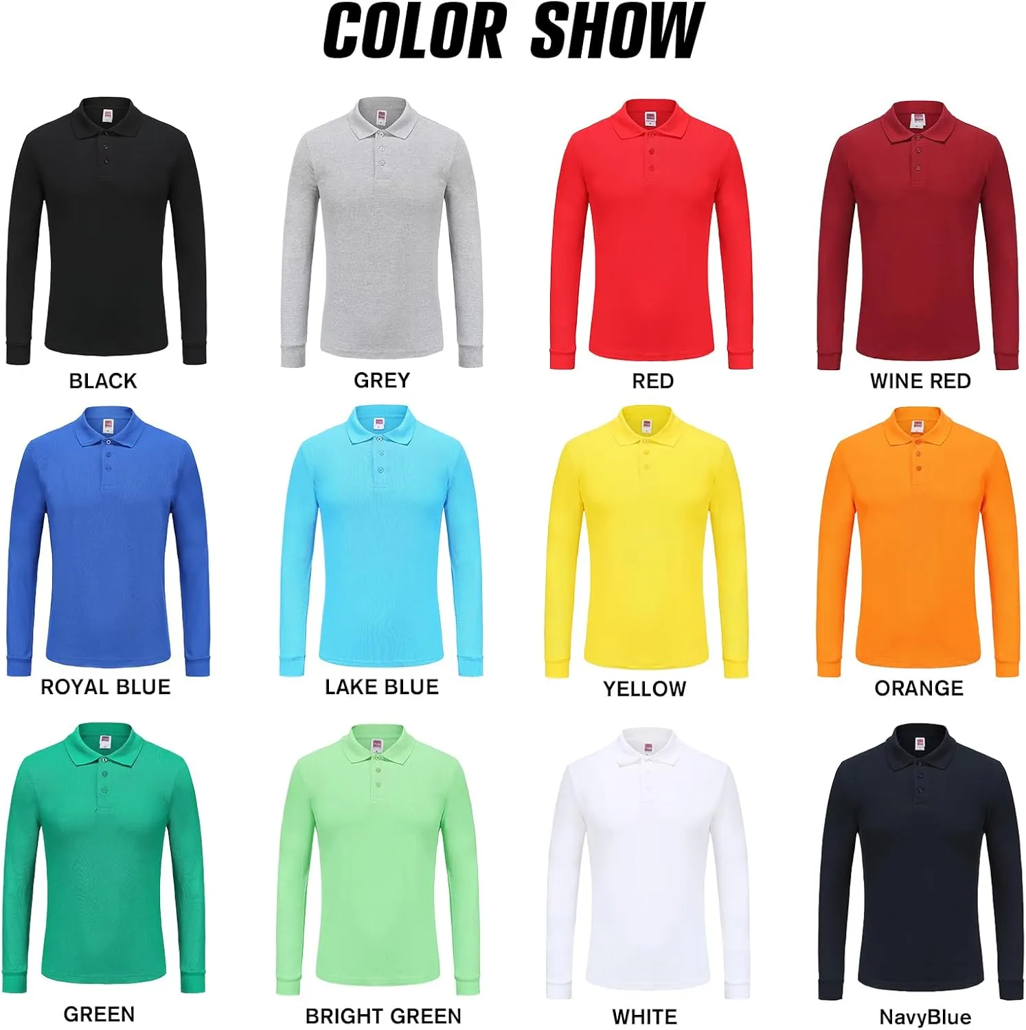 Custom Long Sleeve Polo Shirt with Text Logo Image - Customized Personalized Polo Shirts for Men & Women - Front & Back Print