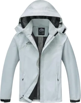 ELLSWOS Men's Waterproof Raincoat Lightweight Rain Jacket with Detachable Hood Softshell Windbreakerl for Hiking Travel