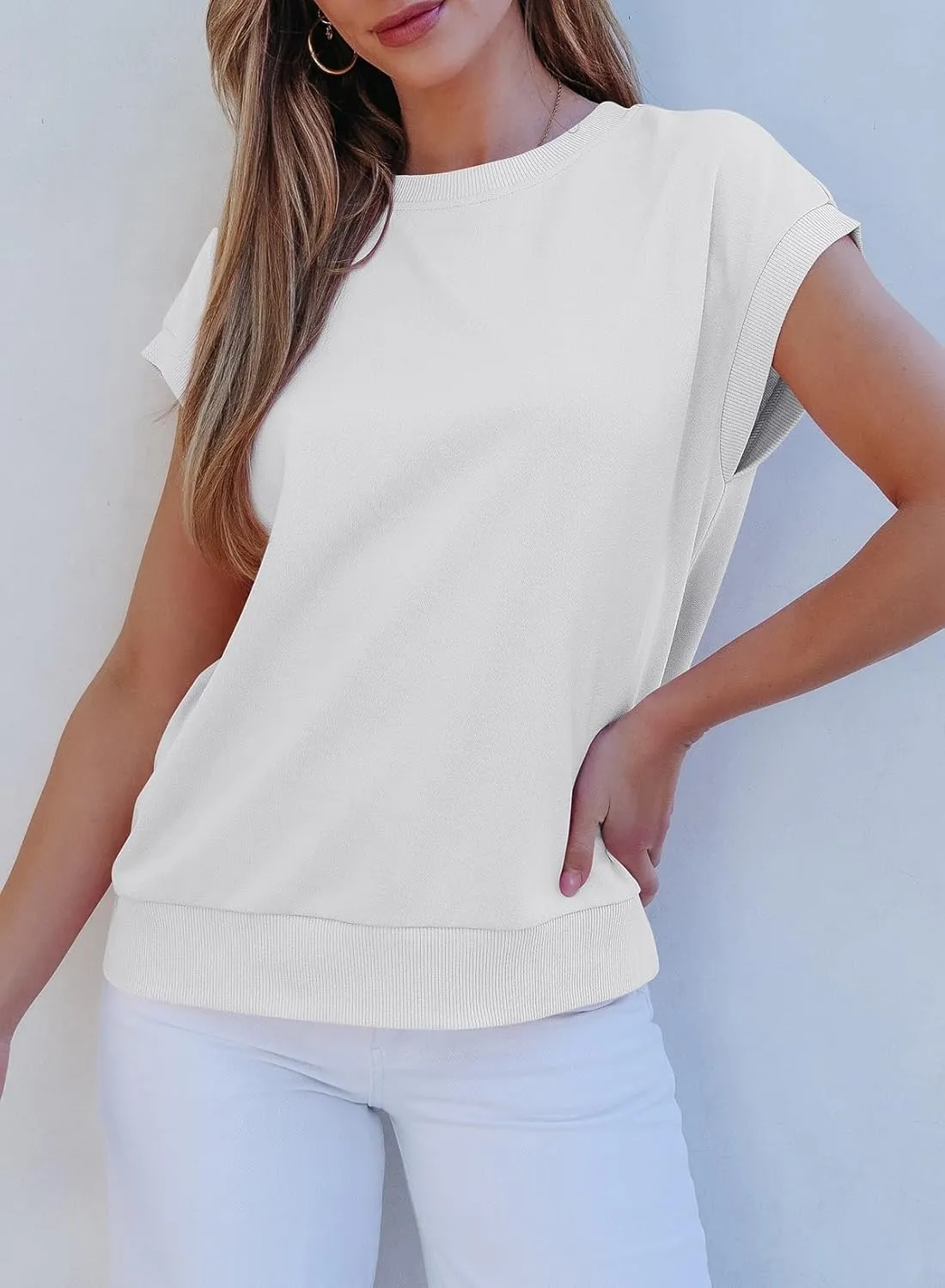 EVALESS Cap Sleeve Tops for Women Summer Tank Tops Basic Tee Shirts Casual 2024 Fashion Clothes Outfits