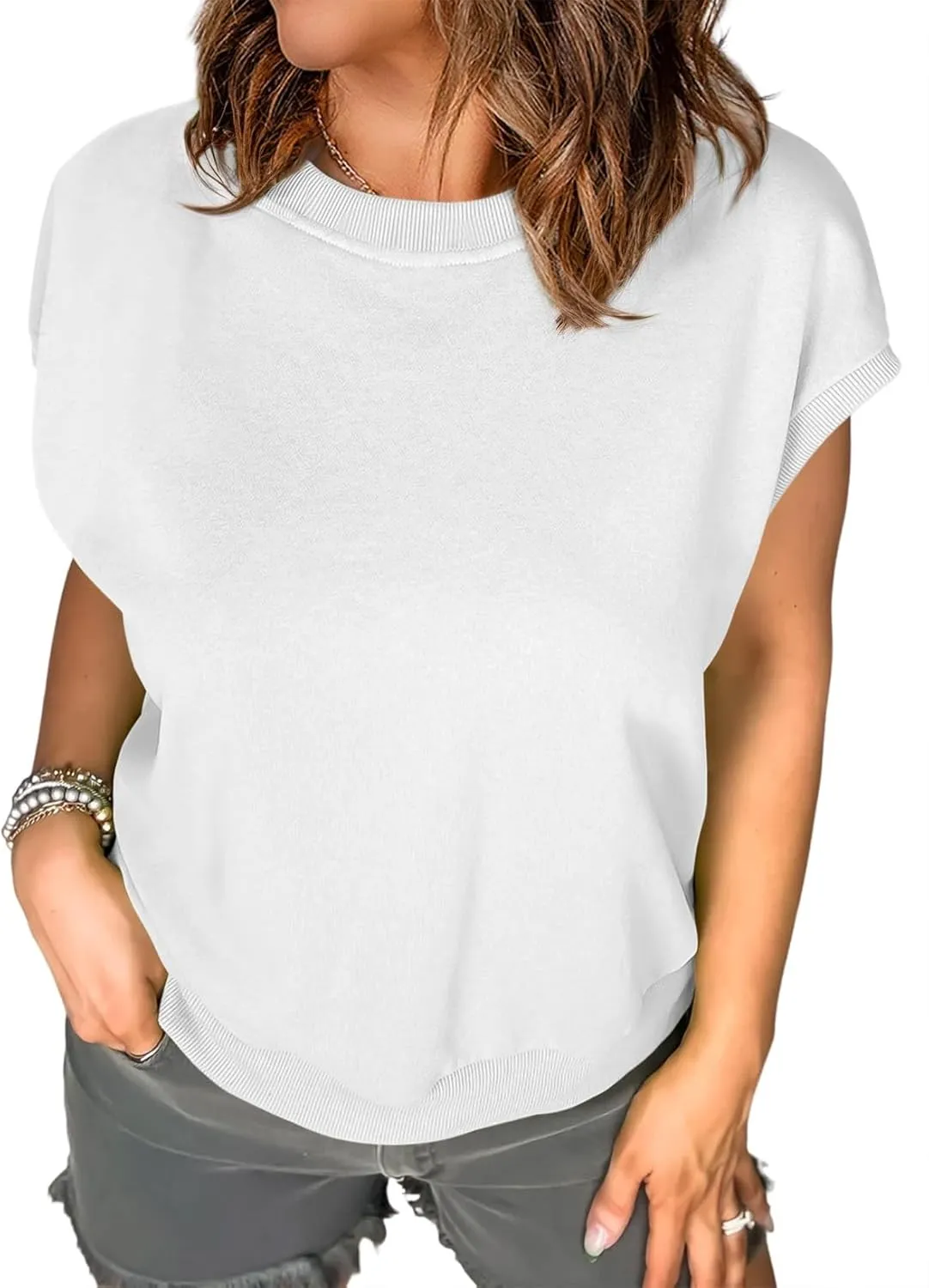 EVALESS Cap Sleeve Tops for Women Summer Tank Tops Basic Tee Shirts Casual 2024 Fashion Clothes Outfits