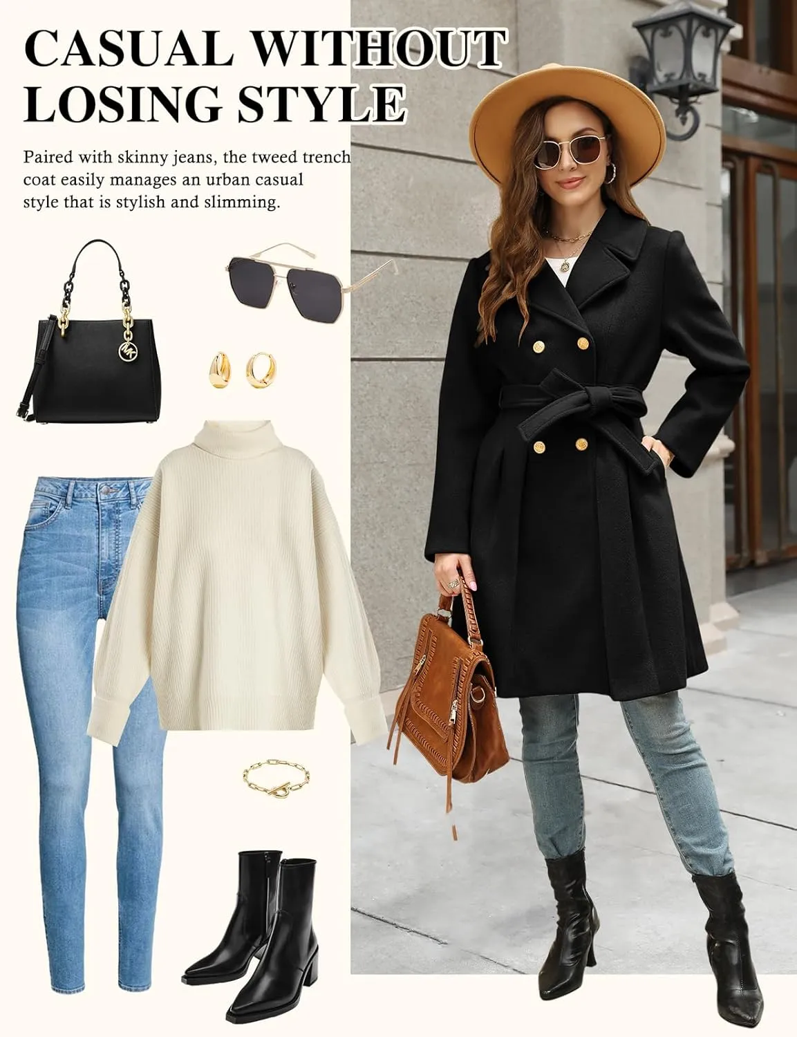 HEEKPEK Women??s Wool Blend Trench Coat Slim Double Breasted Notch Lapel Pea Coat Thick A Line Jacket with Pockets(S-XXL)