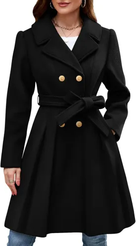 HEEKPEK Women??s Wool Blend Trench Coat Slim Double Breasted Notch Lapel Pea Coat Thick A Line Jacket with Pockets(S-XXL)