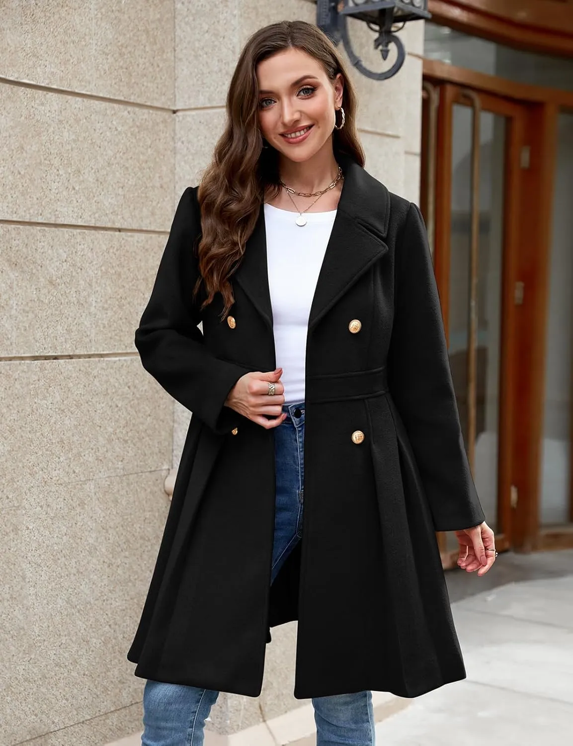 HEEKPEK Women??s Wool Blend Trench Coat Slim Double Breasted Notch Lapel Pea Coat Thick A Line Jacket with Pockets(S-XXL)