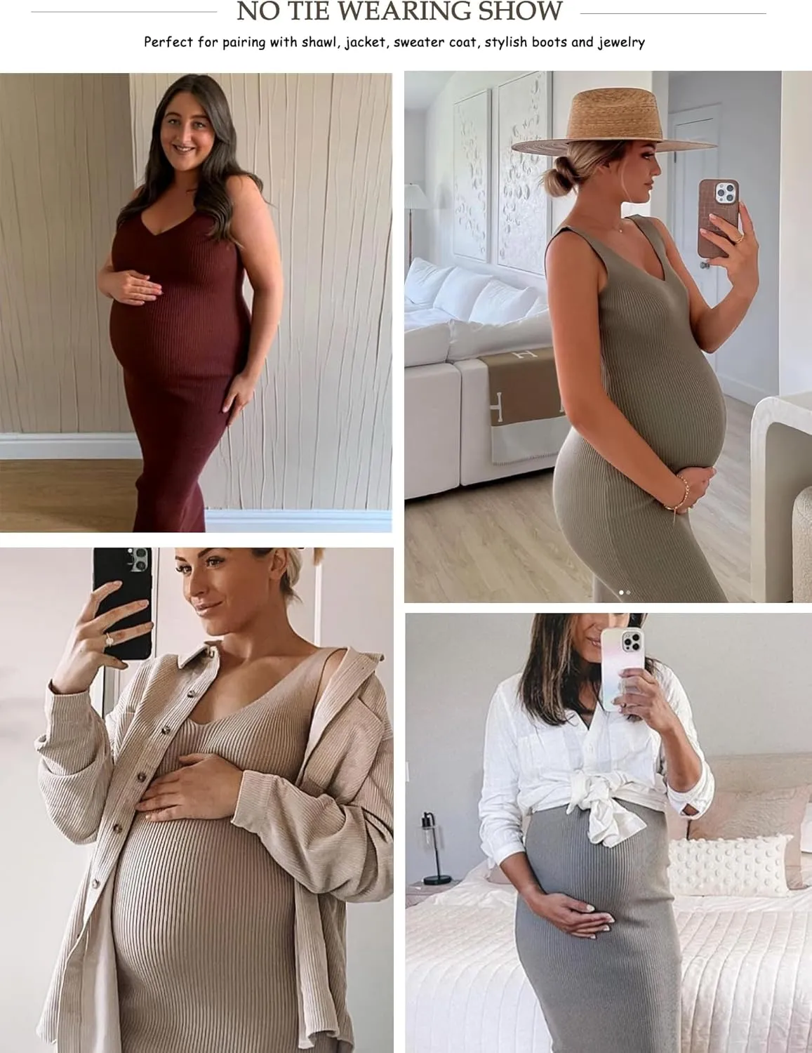 Maternity Dress Sleeveless Rib Knit V Neck Casual Summer Baby Shower Dresses Pregnancy Clothes with Belt