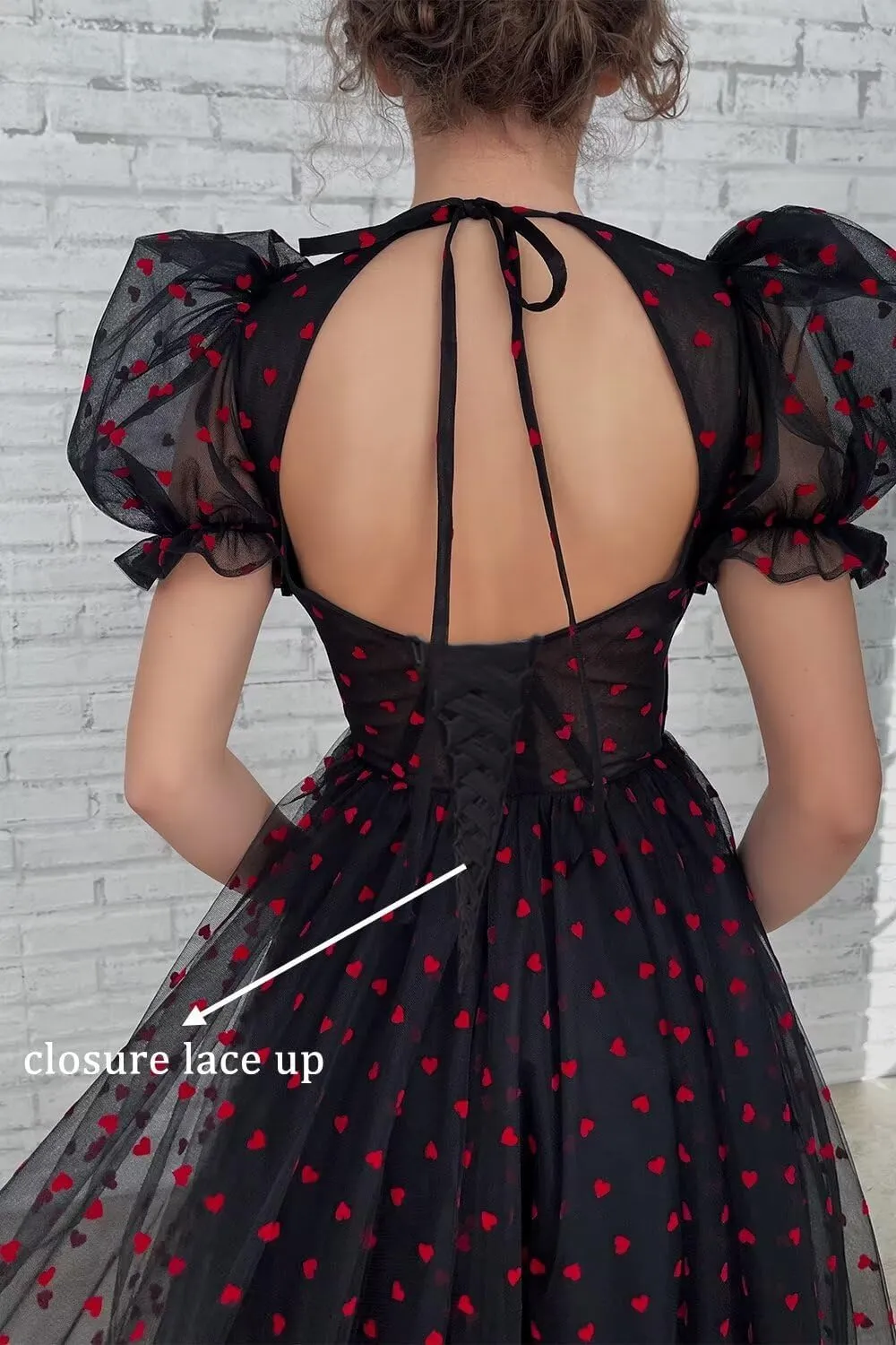 Maxianever Heart Tulle Prom Dresses Tea Length 2024 Corset A Line Puff Sleeves Formal Evening Party Gowns with Slit