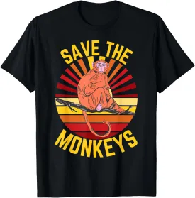 Save The Monkeys Retro Monkey Conservation Wildlife Sun T-Shirt