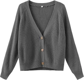 TASAMO Women's Long Sleeve Knit Sweater Open Front Cardigan Button Loose Outerwear