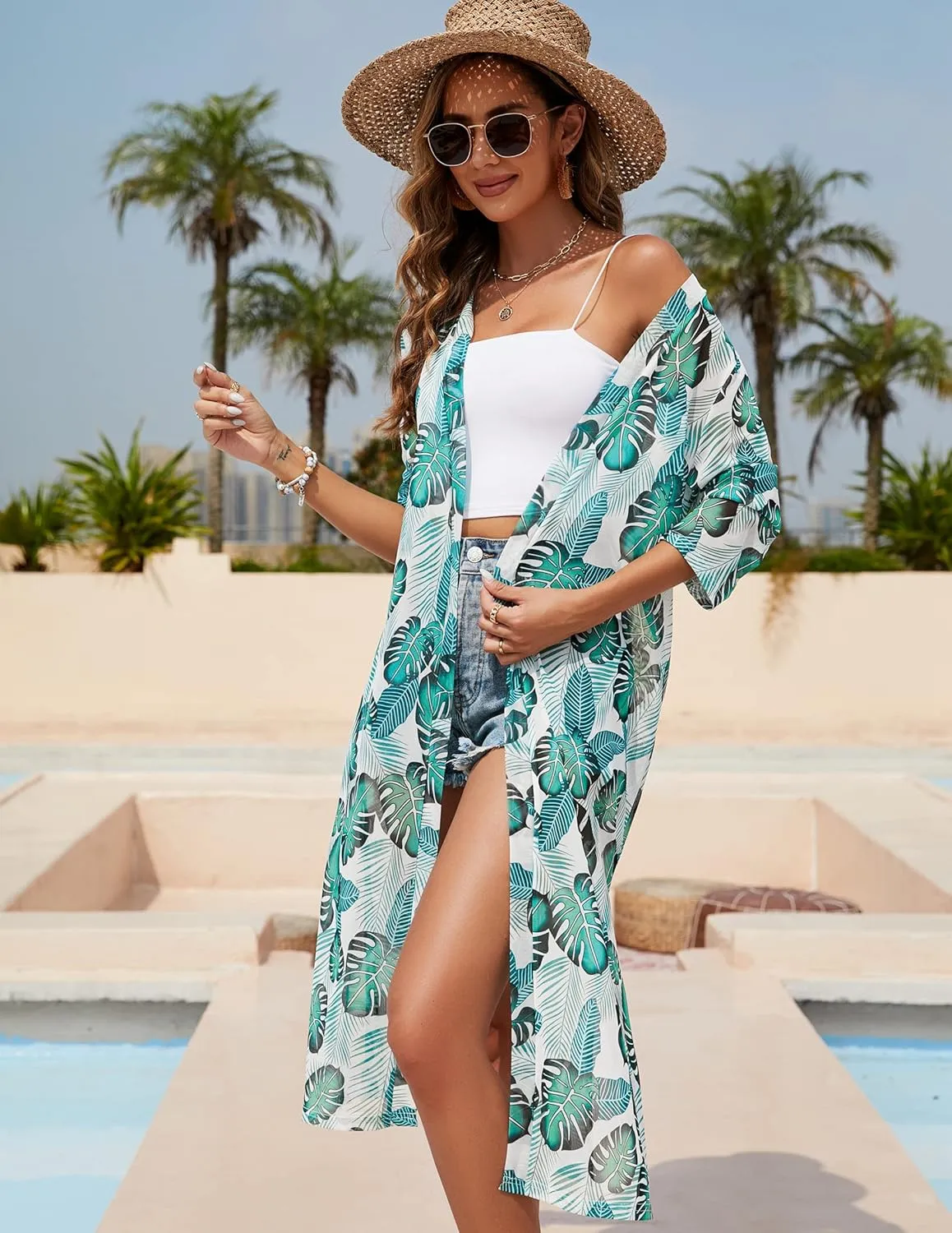 Totatuit Long Summer Cardigan for Women Lightweight Open Front Tops Solid Duster Swimwear Beach Cover Up