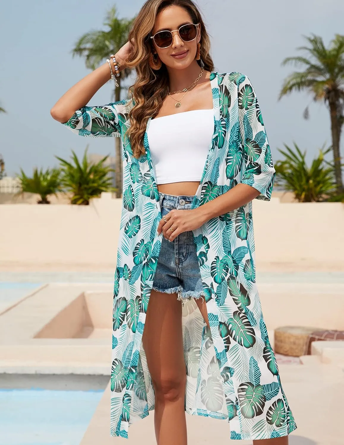 Totatuit Long Summer Cardigan for Women Lightweight Open Front Tops Solid Duster Swimwear Beach Cover Up