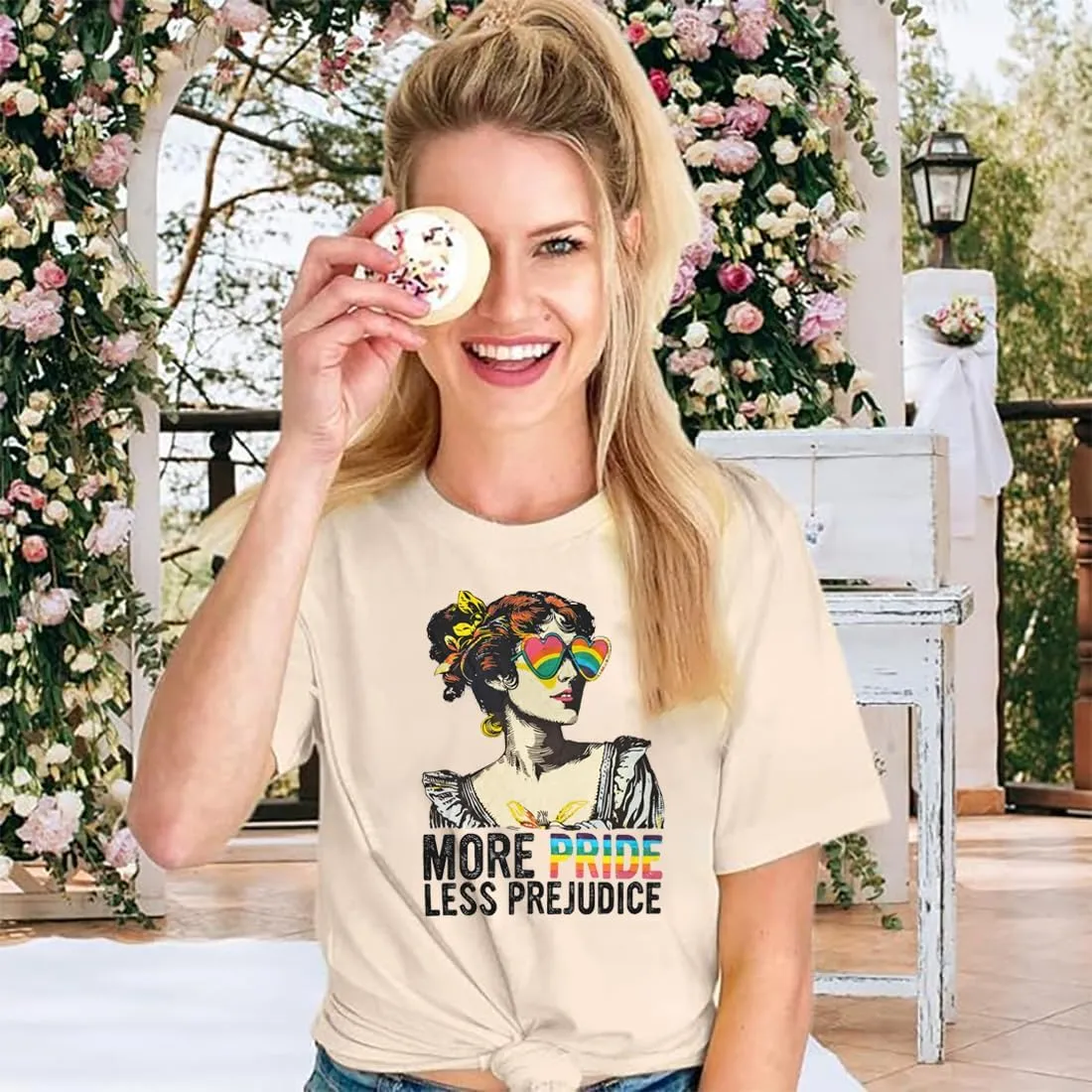 Women Pride Shirt LGBT Equality Tshirt More Pride Less Prejudice Letter Print Tee Proud Ally Lesibian Short Sleeve Tops