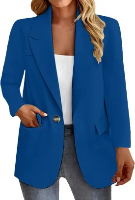 Women's Business Casual Blazer Long Sleeve Jacket Tops Button Up Lapel Suit Coat Office Work Clothes with Pockets