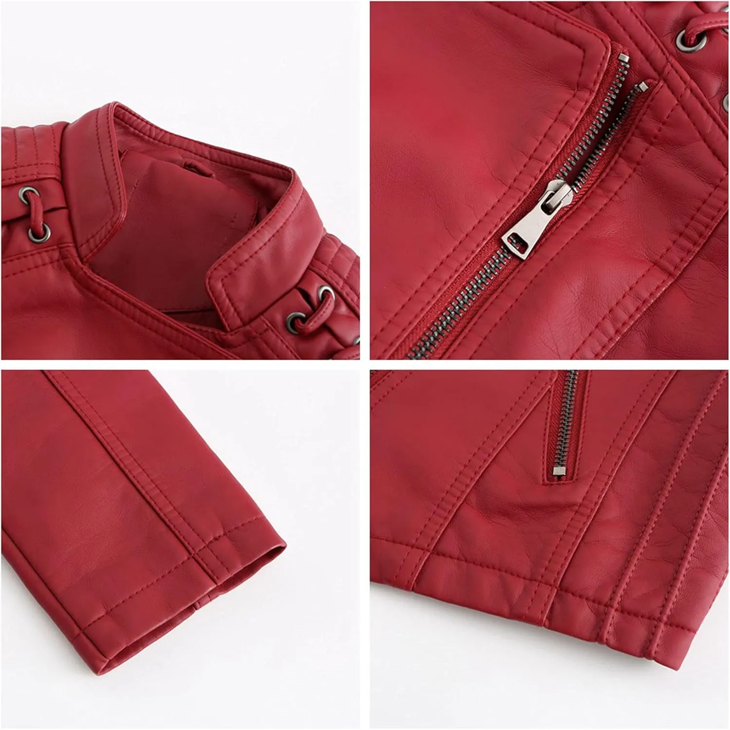 Womens Ladies Faux Leather Zipper Punk PU Slim Motorcycle Biker Short Jacket Coat