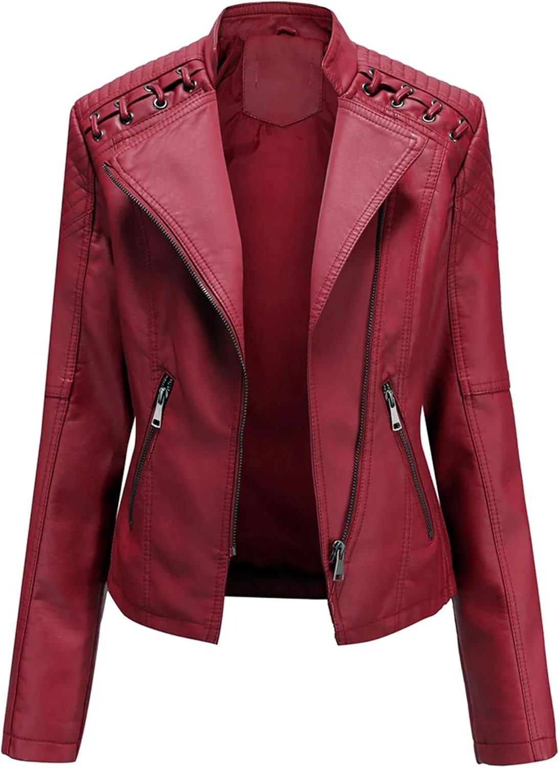 Womens Ladies Faux Leather Zipper Punk PU Slim Motorcycle Biker Short Jacket Coat