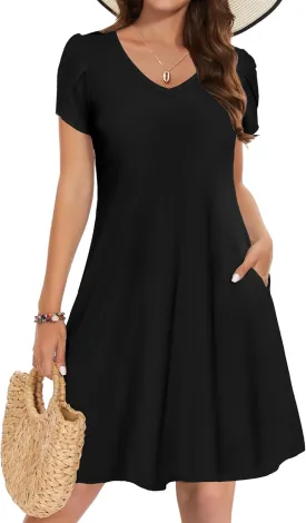 Zeagoo Womens Summer A-Line Dress with Pockets Mini Short Sleeve Dresses Flowy Beach Swing Dress 2025 Vacation Travel